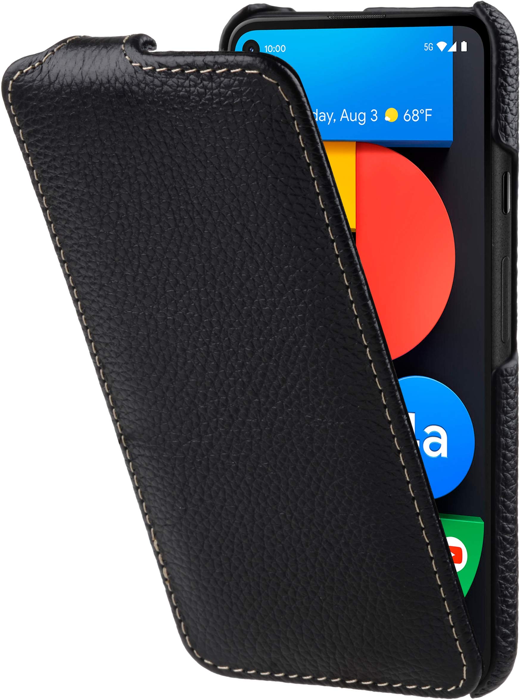 StilGut Slim Vertical Flip Case for Google Pixel 4a 5G, Genuine Leather Pixel 4a 5G case, Black