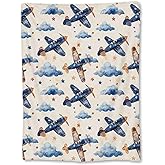 Ti Caldi Vintage Airplane Blanket - Soft Lightweight Cozy Flannel Throw Blanket for Adults Kids Women Boys Girls, Warm Fluffy Fuzzy Blankets for Couch, Bed, Travel, Outdoor, Home Decor 60×50 in
