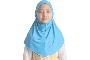 Modest Beauty Girls Hijab Muslim Kids Scarf Headwear Solid Color for 6-11 Years Ready to Wear