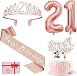 Amosking 21st Birthday Decorations for Her Sash Crown Cake Topper Balloons Kit