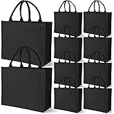 10 Pack Black Burlap Tote Wedding Jute Gift Bags with Handles - Large Reusable Shopping Tote Kitchen Reusable Grocery Bags for Bridesmaid DIY Craft - 15.35 x 5.91 x 12.2 Inch