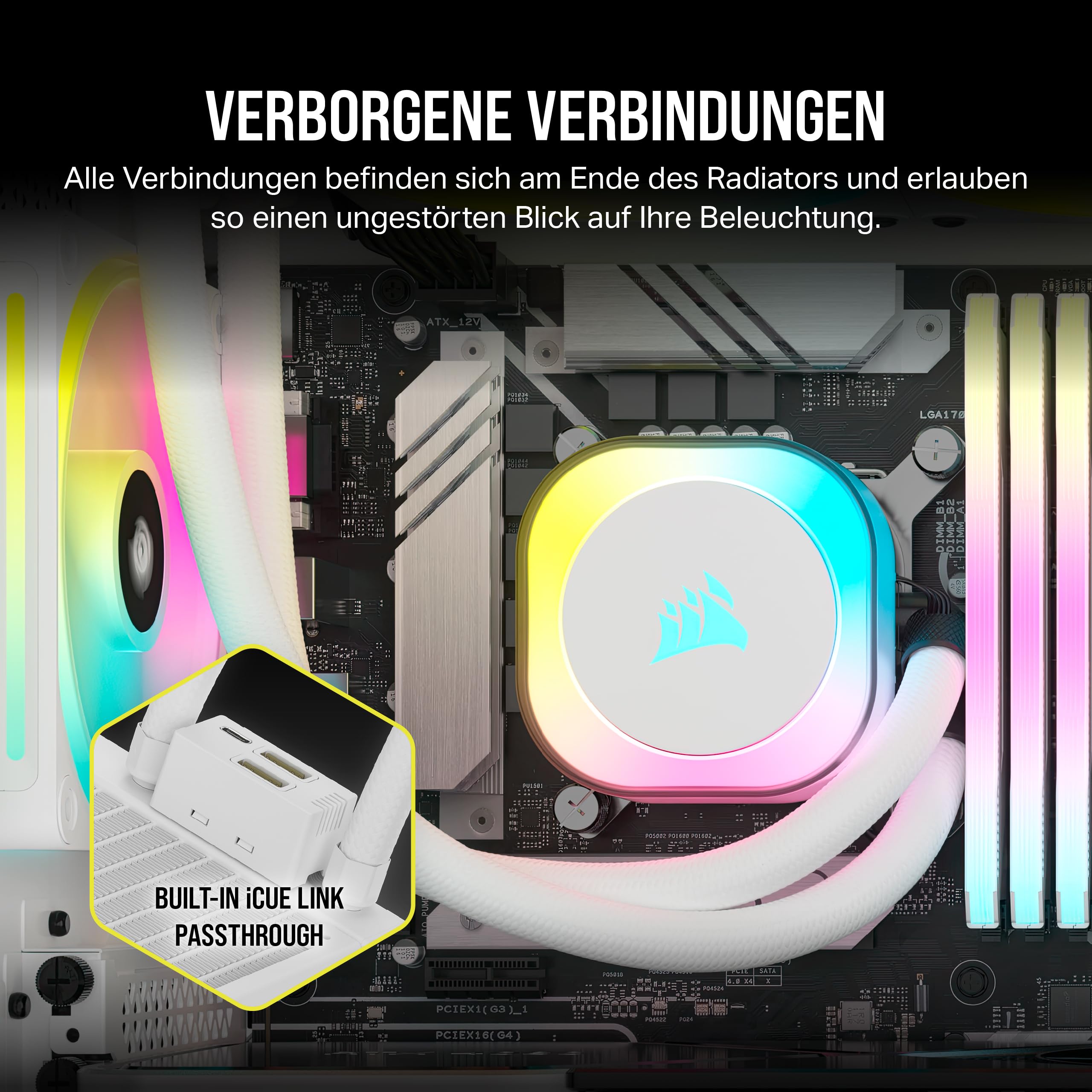 Corsair iCUE LINK H100i RGB Flüssig-CPU-Kühler - 240mm AIO - QX120 RGB-Lüfter - Passend Für Intel® LGA 1700, AMD® AM5 - iCUE LINK System Hub Enthalten - Weiß 5