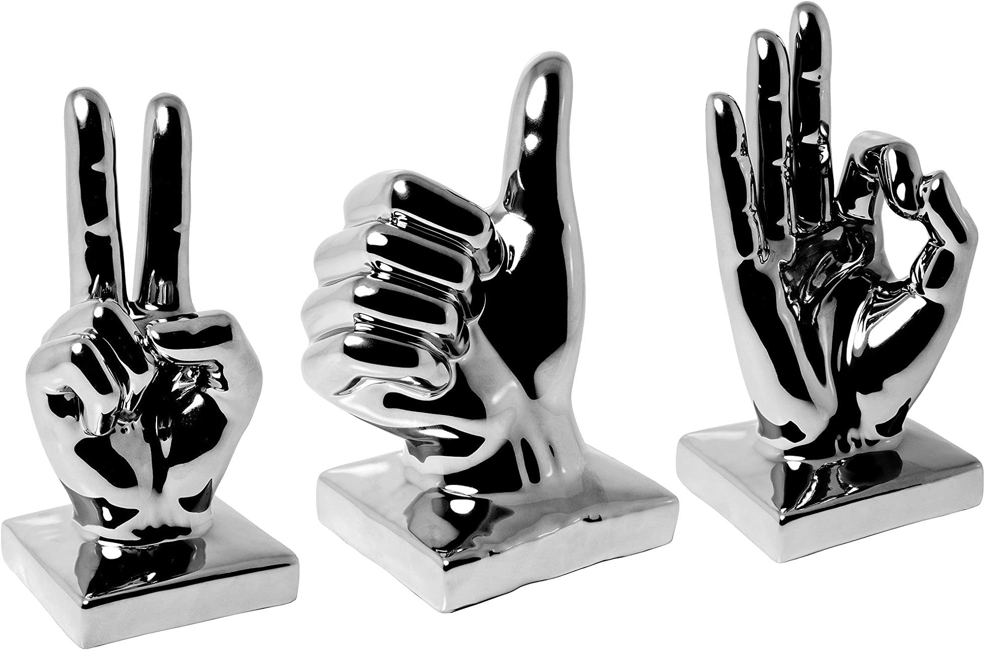 Febland Set of Three Ceramic Hands, Silver, Small