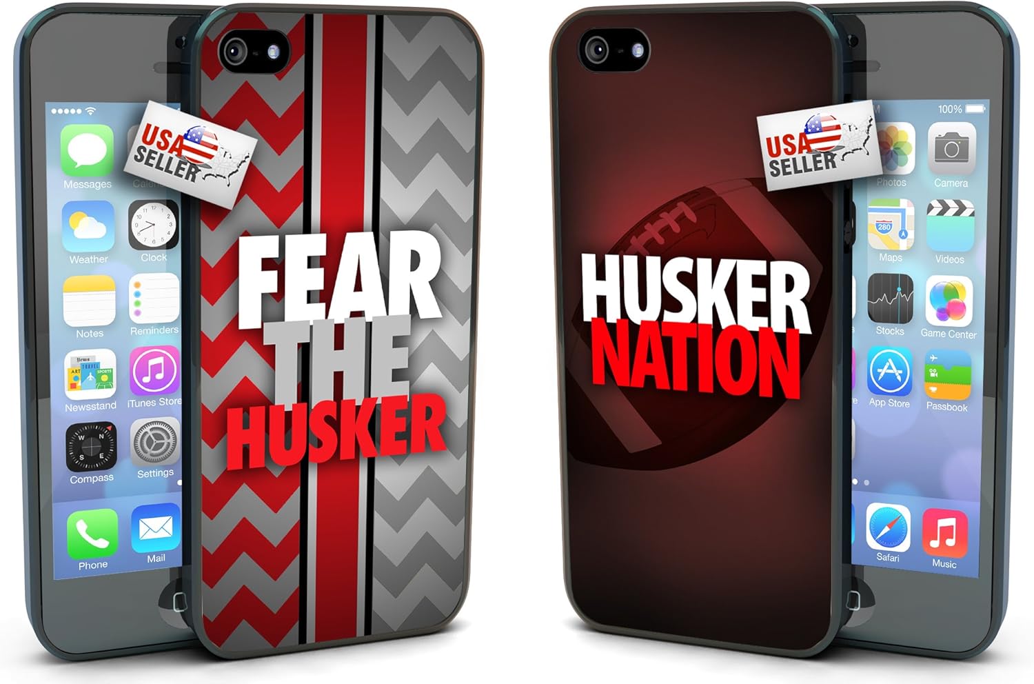 "Fear the Husker" and "Husker Nation" Chevron Sports Black Plastic Cover Case COMBO TWO PACK for iPhone 5 or 5s