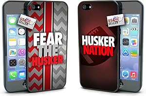 "Fear the Husker" and "Husker Nation" Chevron Sports Black Plastic Cover Case COMBO TWO PACK for iPhone 5 or 5s