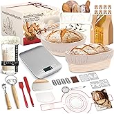 Sourdough Starter Kit with Scale, Glass Jar and Banneton Bread Proofing Basket - Complete Sourdough Bread Baking Supplies, Sour Dough Making Essentials Tools, Gift for Bakers Beiginner Women Wife Mom