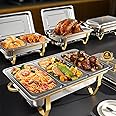 Chafing Dish Buffet Set, 9QT High Grade Chafing Dishes for Buffet, Chafers and Buffet Warmers Sets for Wedding, Rolled-Edge Design with Gold and Silver, 4 Pack
