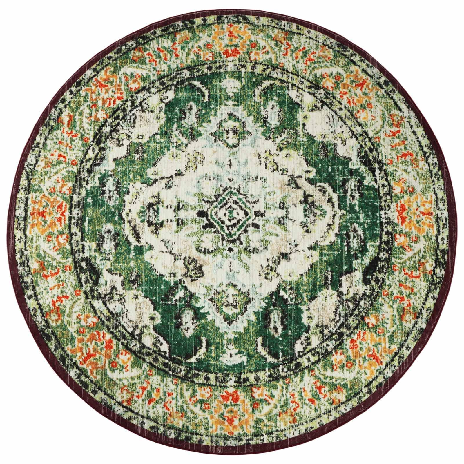 Betadistor Green Rugs Living Room 4 Feet Circle Rug Round Area Rug Boho Rug Washable Mandala Printed Distressed Carpet Indoor Floor Mat for Bedroom Living Room Kitchen Hallway, Green, 404-06120