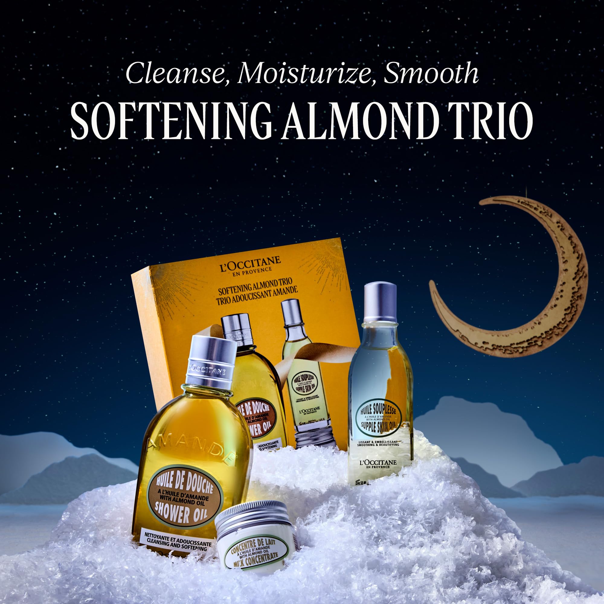 L'Occitane Almond Skin Softening Trio: Best Holiday Gift Set With Cleansing Almond Shower Oil Body Wash, Moisturizing AlmondMilk Concentrate, AlmondHand Cream