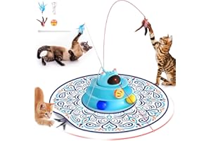 PAWTNERS Interactive Cat Toy: 5 in 1 Automatic Cat Toy for Indoor Cats, Rechargeable Hide and Seek Toy with PVC Cover, Battery Operated Kitten Laser Toy with Feather Accessories Pack, Blue