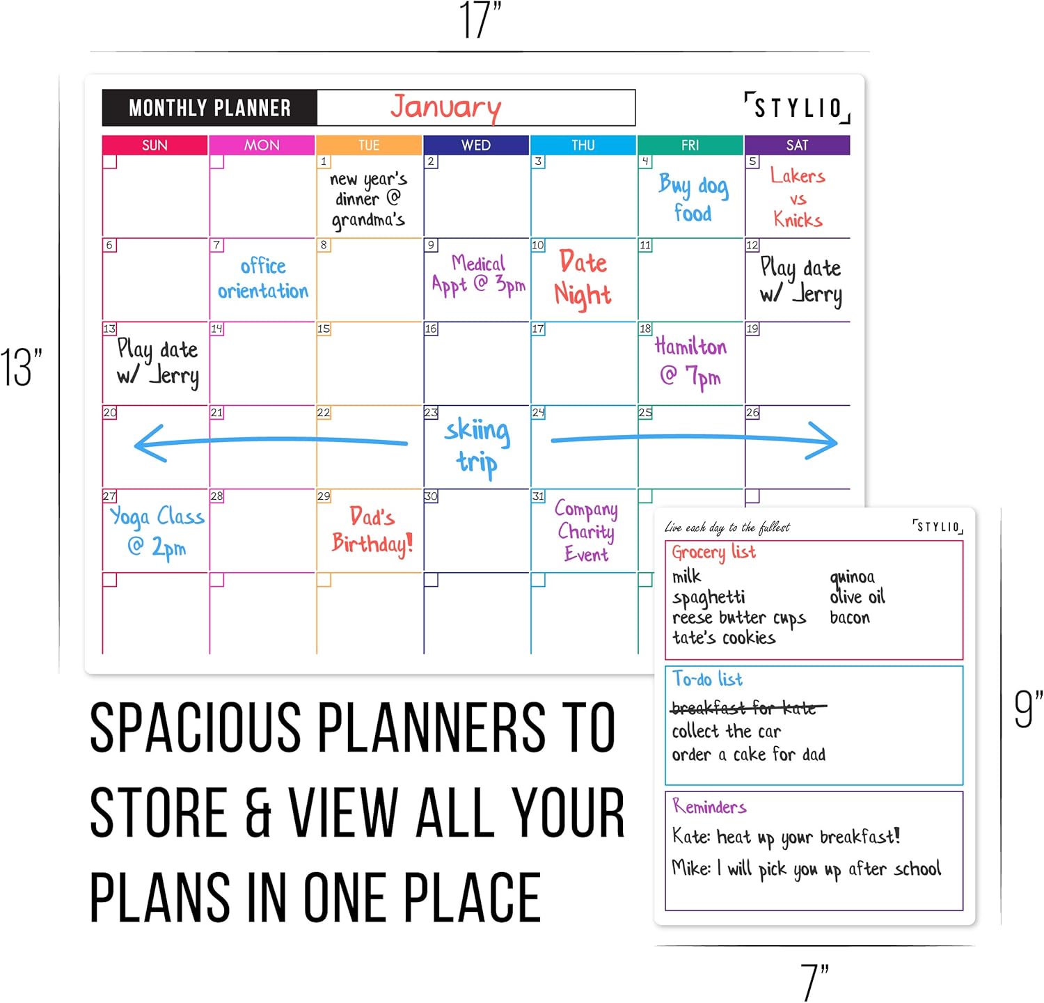 STYLIO Dry Erase Calendar Whiteboard. Set of 3 Magnetic Calendars for Refrigerator: Monthly, Weekly Organizer & Daily Notepad. Wall & Fridge Family Calendar. 4 Fine Point Markers & Eraser Included : Office Products