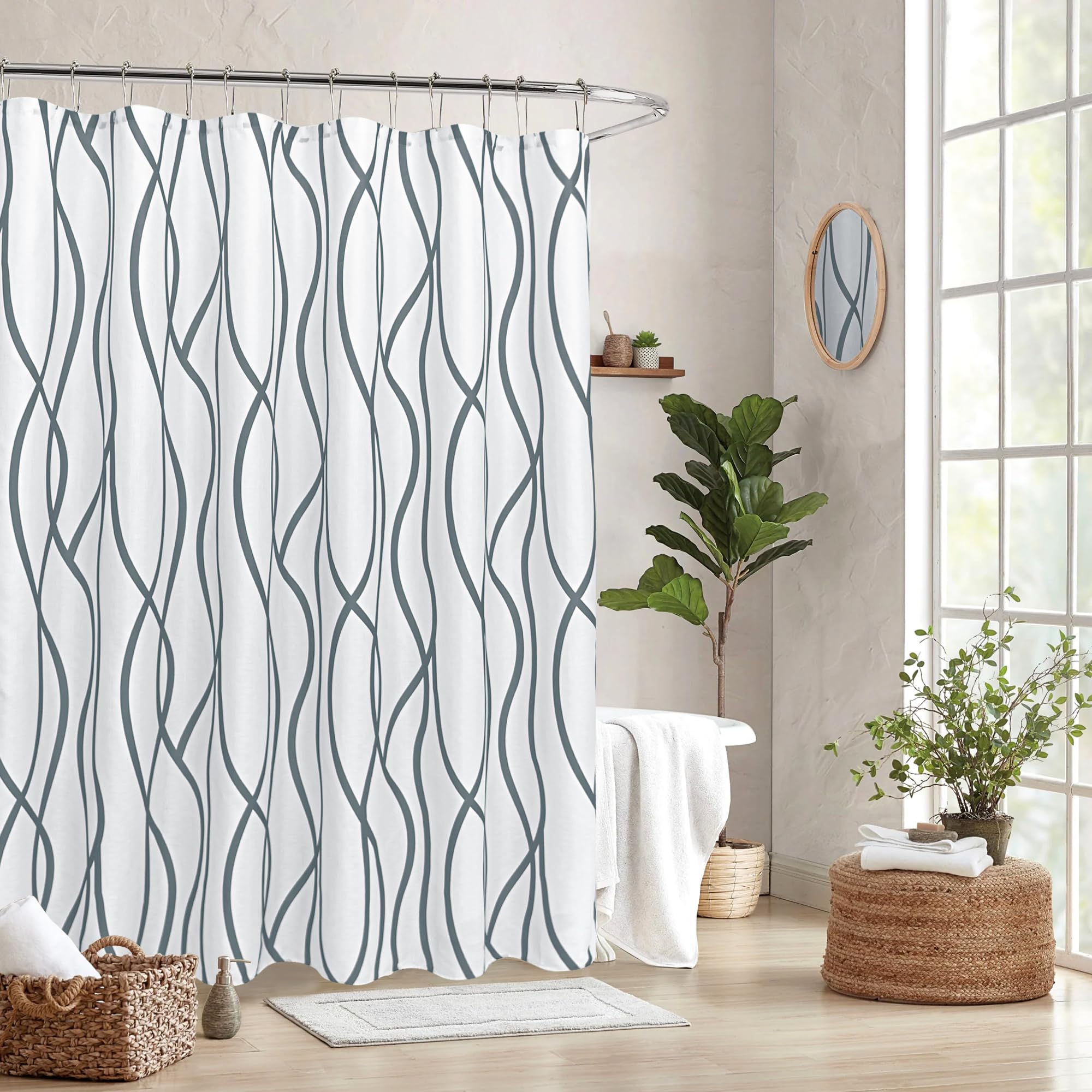 Biscaynebay Textured Fabric Shower Curtain, Printed Dancing Bathroom Curtains, Dark Grey 72 Inches Width by 84 Inches Length