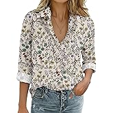 Zeagoo Womens Cotton Linen Button Down Shirts Loose Fit Long Sleeve Collared Blouse Casual V Neck Tops Outfits S-3XL