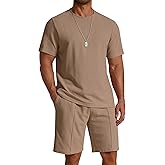 COOFANDY Mens 2 Pieces Outfits Casual Cotton T Shirt and Shorts Set Summer Short Sleeve Waffle Tracksuits