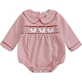 XRTBMN Infant Boys Santa Romper Long Sleeve Babydoll Collar Candy Cane Smocked Bodysuit Tops Newborn Baby Christmas Clothes