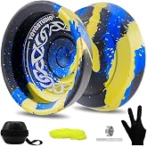 YOYOSTUDIO F25 Finger Spin Yoyo Professional Responsive Yoyo for Kids 8-12 | Professional Yo Yo for Adults with Unresponsive Yoyos Accessory Kit, 10 Yo-Yo Strings, Case &amp; Glove - Black Blue Yellow