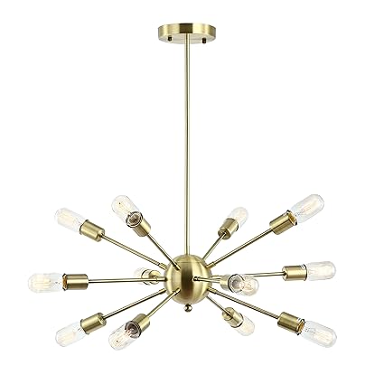 Light Society Meridia Sputnik 12 Light Chandelier Pendant Brushed Brass Mid Century Modern Industrial Starburst Style Lighting Fixture Ls C172 Brs