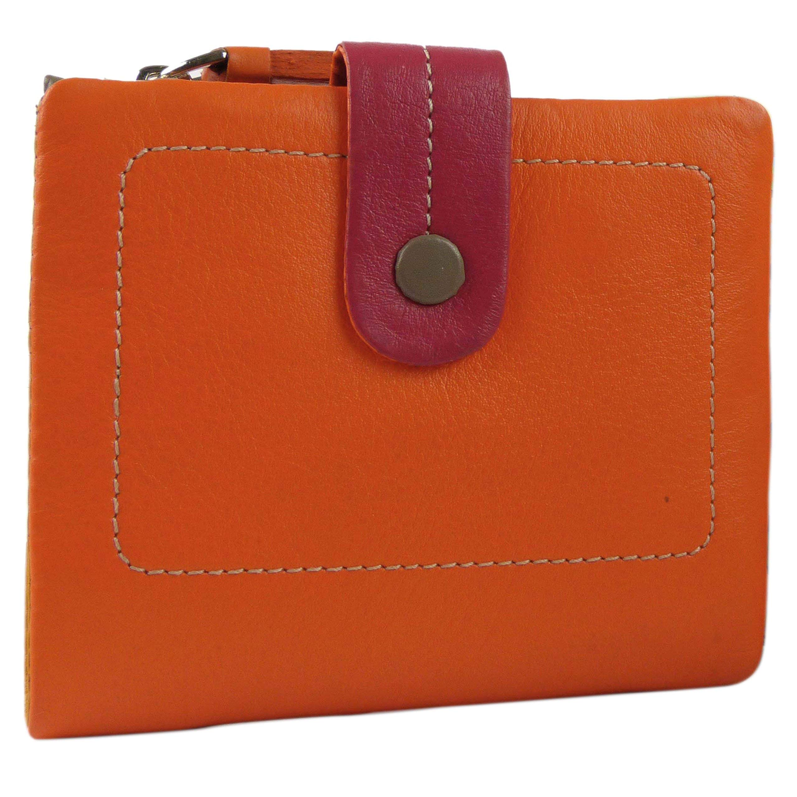 Visconti Ladies Leather Soft Small Tabbed Bi-Fold Purse/Wallet Mimi Gift Box (Orange Multi)