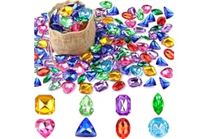 Vellibring 180 Pieces Pirate Treasure Gem Toys,Fake Acrylic Bling Gem Diamonds Toys Colorful Beach Gems Pirate Jewels Toys with Drawstring Bag for Kids Party Favors Decoration