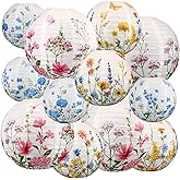 Baquler 12 Pcs Spring Wildflower Paper Lanterns Watercolor Floral Round Paper Lamp 3 Style Flower Hanging Decorations for Spring Birthday Wedding Baby Shower Tea Party Garden Home Decorations