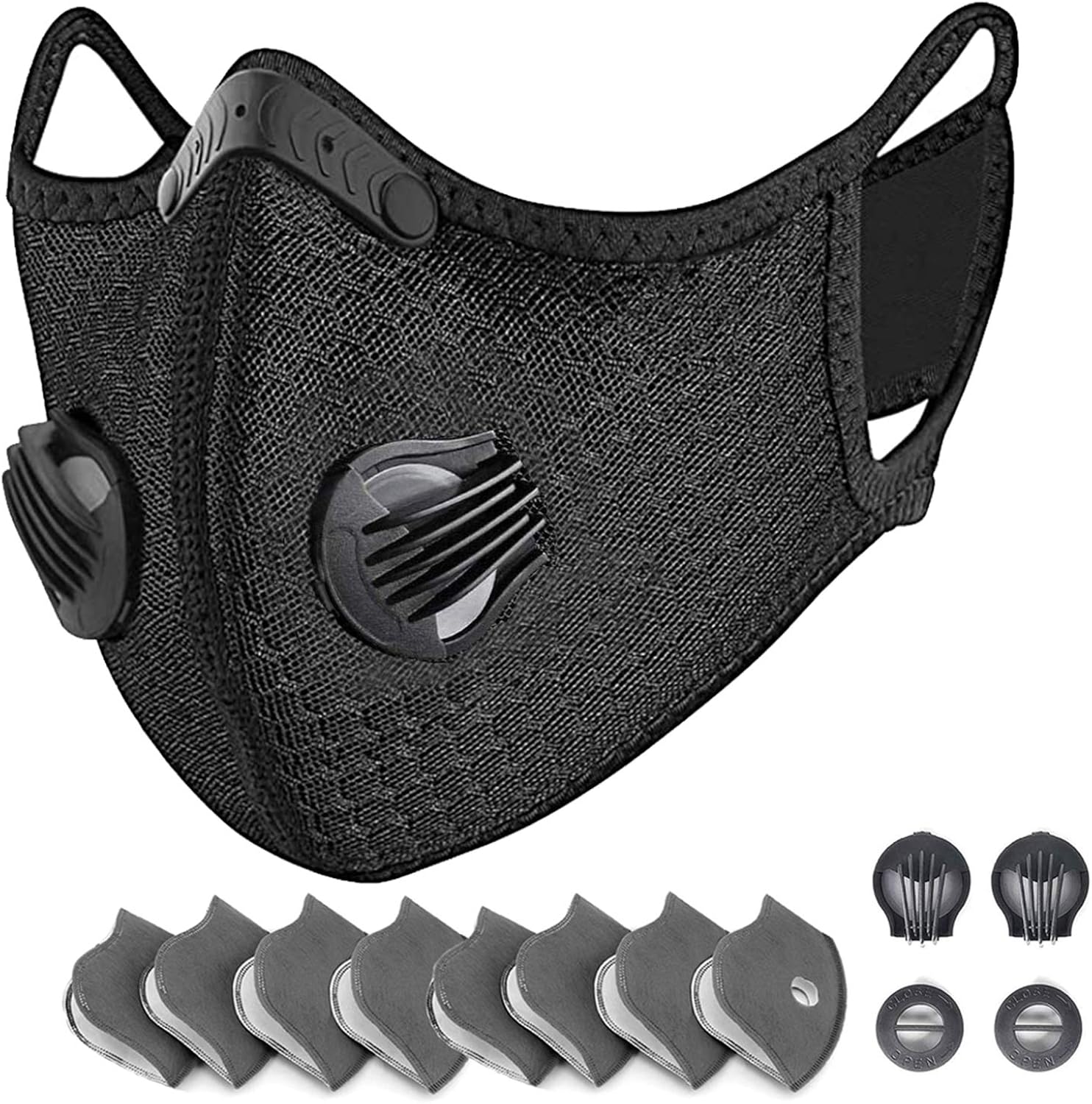 Amazon Com Honyao Reusable Dust Face Mask Filters Earloop Dust Mask Filters With Activated Carbon Filter And Valves For Allergy Woodworking Mowing Outdoor Activities Etc 1 Black 8 Additional Filters Clothing