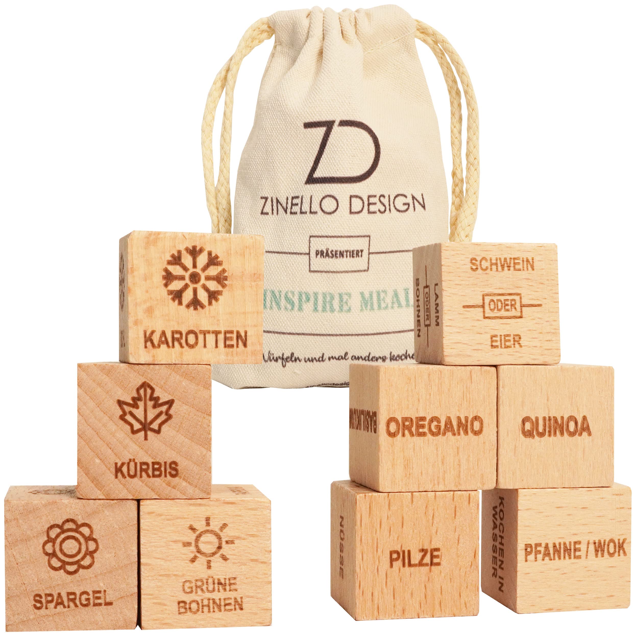 Inspire Meal® Engraved Wooden Cubes for Inspiration in the Kitchen Ideal for Batch Cooking Recipes for Your Personal Cookbook Gourmet Gift Kitchen Gift Meal with Friends