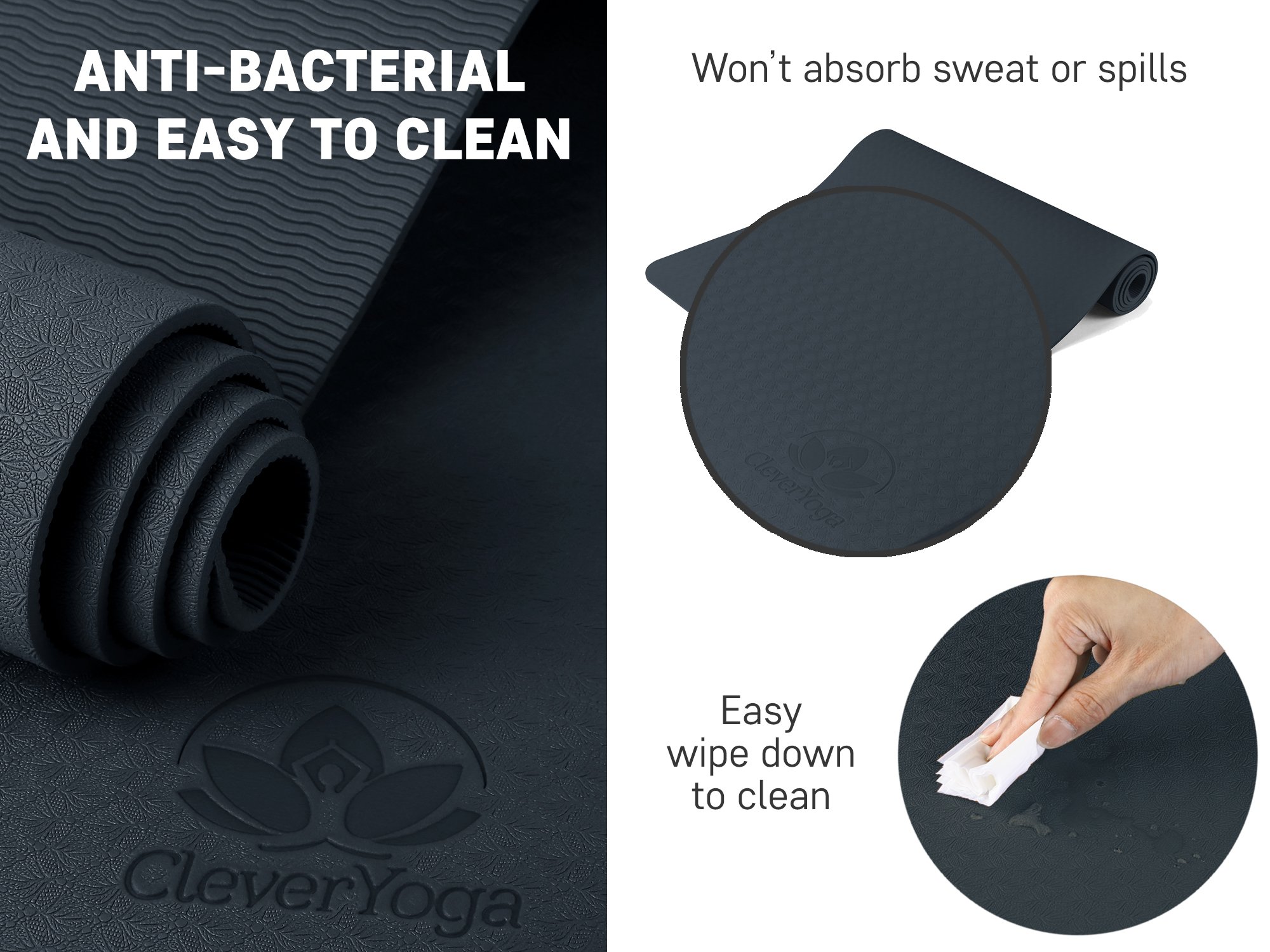 Clever Yoga Mat Non Slip Longer and Wider Than Other Exercise Mats ¼Inch Thick High Density