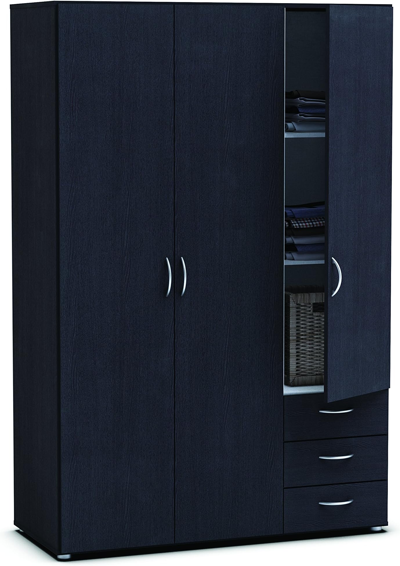 Lol3 3-Door 2-Drawer Wardrobe, chipboard, Ebony/Linen, 121 x 51.4 x 183.5 cm