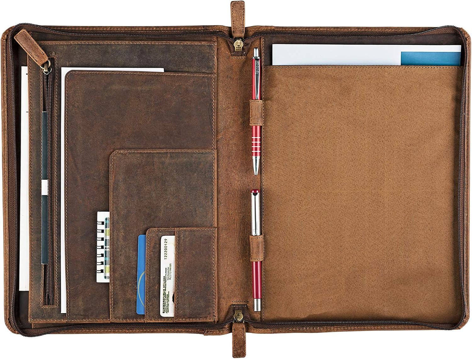 STILORD 'Julius' Vintage Conference Folder A4 Leather Brown Portfolio Document Folder Sophisticated Vintage Design fit for 12 inch Tablets Genuine Leather - Image 5