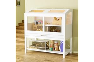BETTERHOOD Hamster Cage with Storage Cabinet, Guinea Pig Cage for Small Animals, Large Hamster Cage and Habitat with Easy View Acrylic Panels and Pull Out Drawer for Hamster, Rabbit, Hedgehog, Easy to Clean