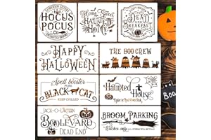 SUNVERSE Halloween Stencils for Painting on Wood Reusable Halloween Doormat Stencils Hocus Pocus Boo Family Draw Templates for Wood Signs Walls Windows Fabrics T-Shirt DIY Crafts Decor