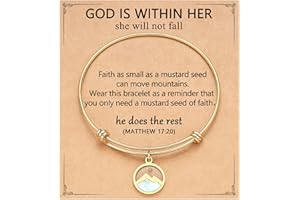 Eryuor Move Mountains-Gold/Sliver Mustard Seed Bangle Bracelet Baptism Confirmation Christian Graduation Easter Gifts for Women Girls