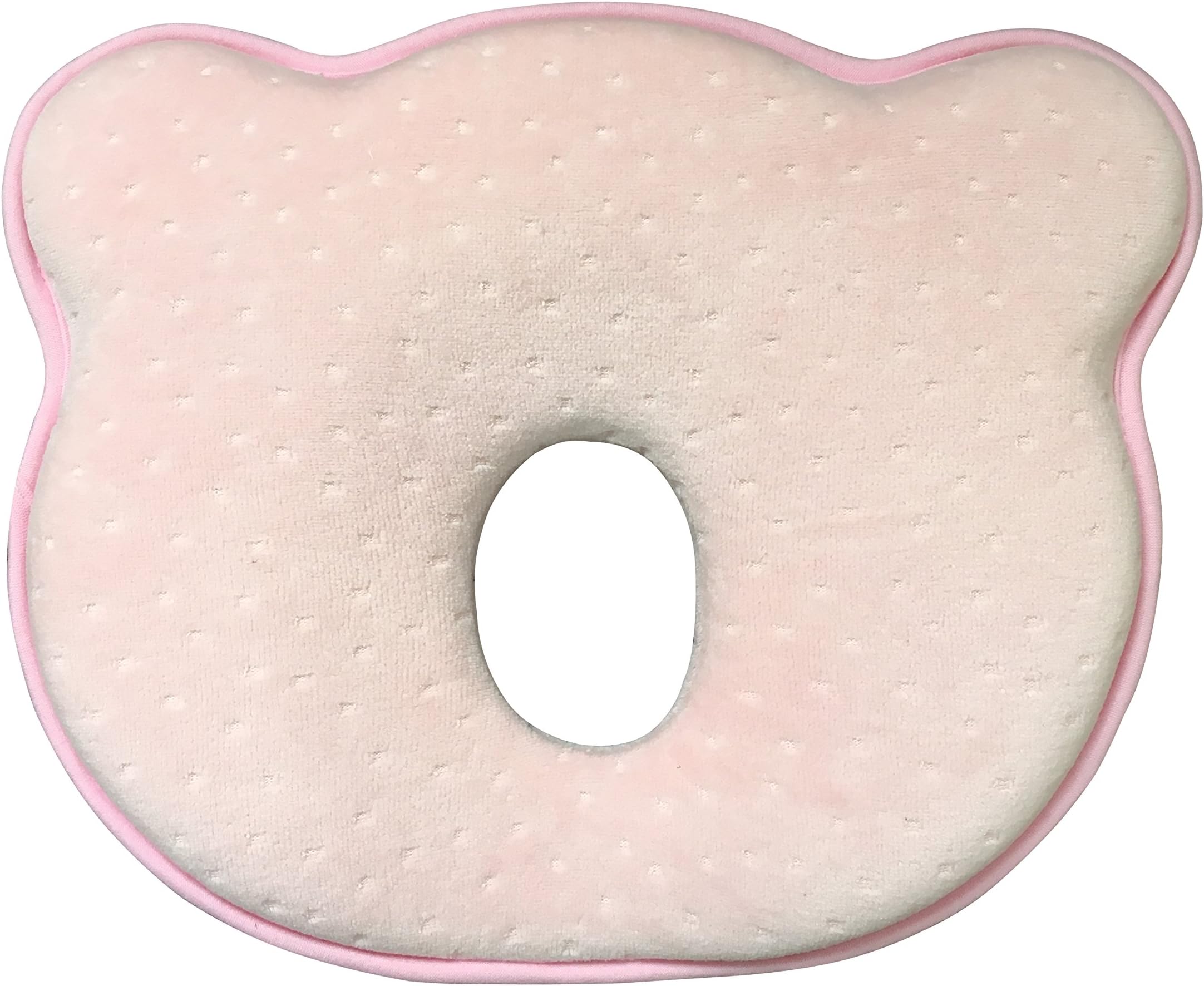 Soft Memory Foam Newborn Baby Head Positioner Neck Support Pillow Prevent And Adjust Flat & Deflective Head Syndrome Sleeping Pillow For 0-12 Months Infant, 10 Inches Bear Shape (Pink)