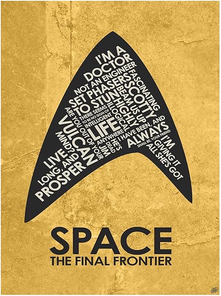 Amazon Com Star Trek Captain Kirk Space The Final Frontier Giclee Art Print Poster From Typography Drawing By Pop Artist Stephen P 9 X 12 Posters Prints