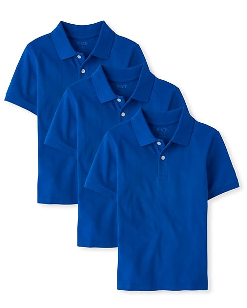 The Children's Place,Boys,Multipack Short Sleeve Pique Polos,Blue 3-Pack,X-Large