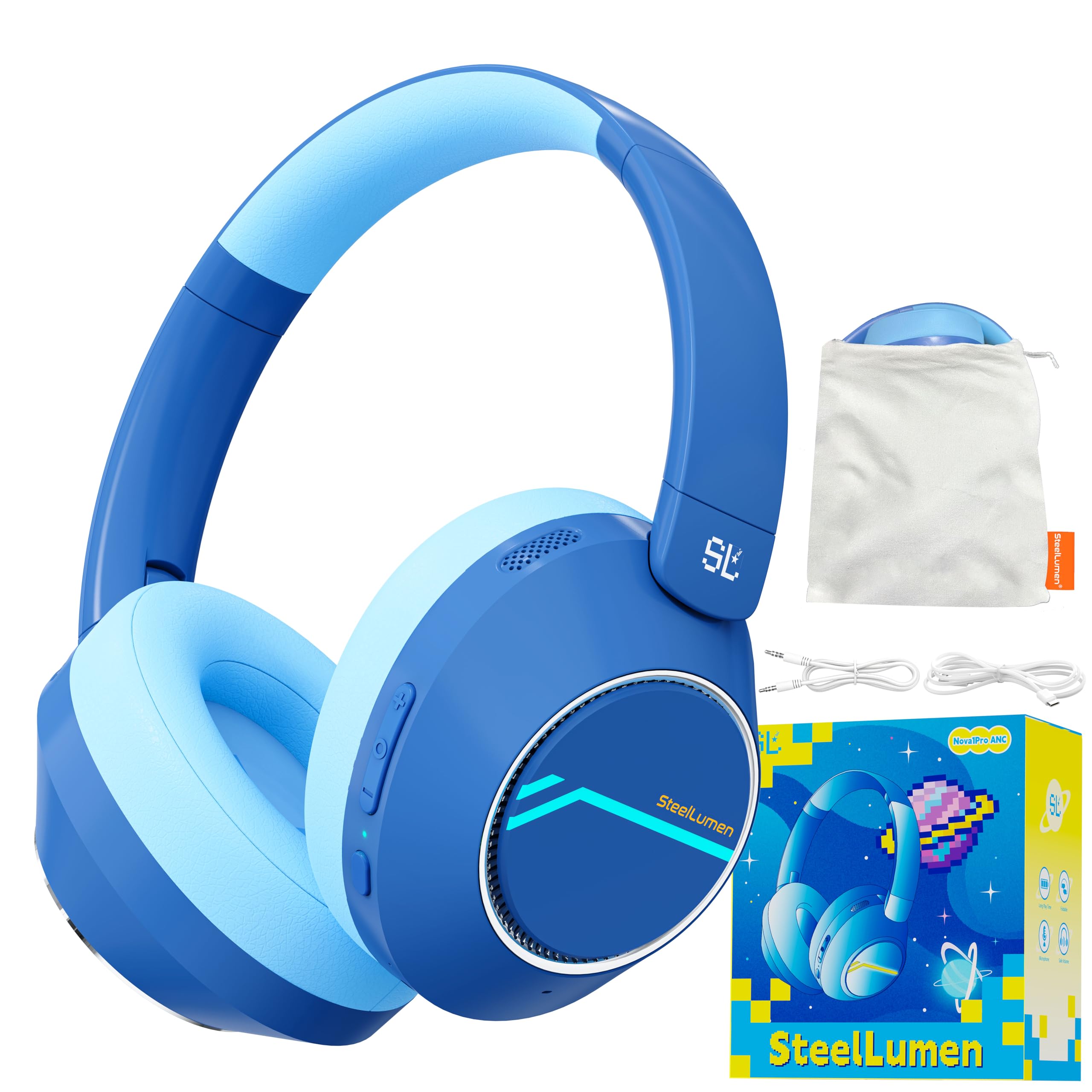 Photo 1 of Nova1Pro Active Noise Cancelling Headphones for Kids, 3-Level Safe Volume 75/85/94dB, ANC Safe Wireless Listen, Type C Fast Charging, Bluetooth 5.4 with Mic, boy Girl for School, Travel & Airplane