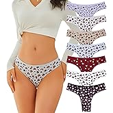 XI LIU 7 Pack Cotton Thongs for Women Heart Print Cotton Underwear Soft Strench Breathable Low Rise brazilian Panties