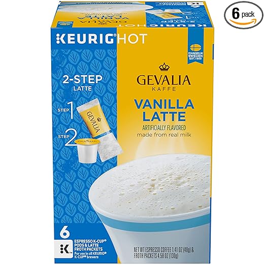 Gevalia Vanilla Latte K-Cup Packs and Froth Packets - 36 count (6 Packs of 6)