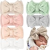 CÉLLOT 6 Pcs Baby Bows Headbands Nylon Hairbands Baby Girl Bows Hair Accessories for Newborn Infant Toddler Essentials (Nature Color Series)