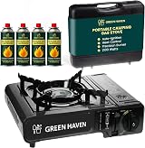 Green Haven Portable Camping Stove with Case and Four Butane Cartridges EN417 view 1