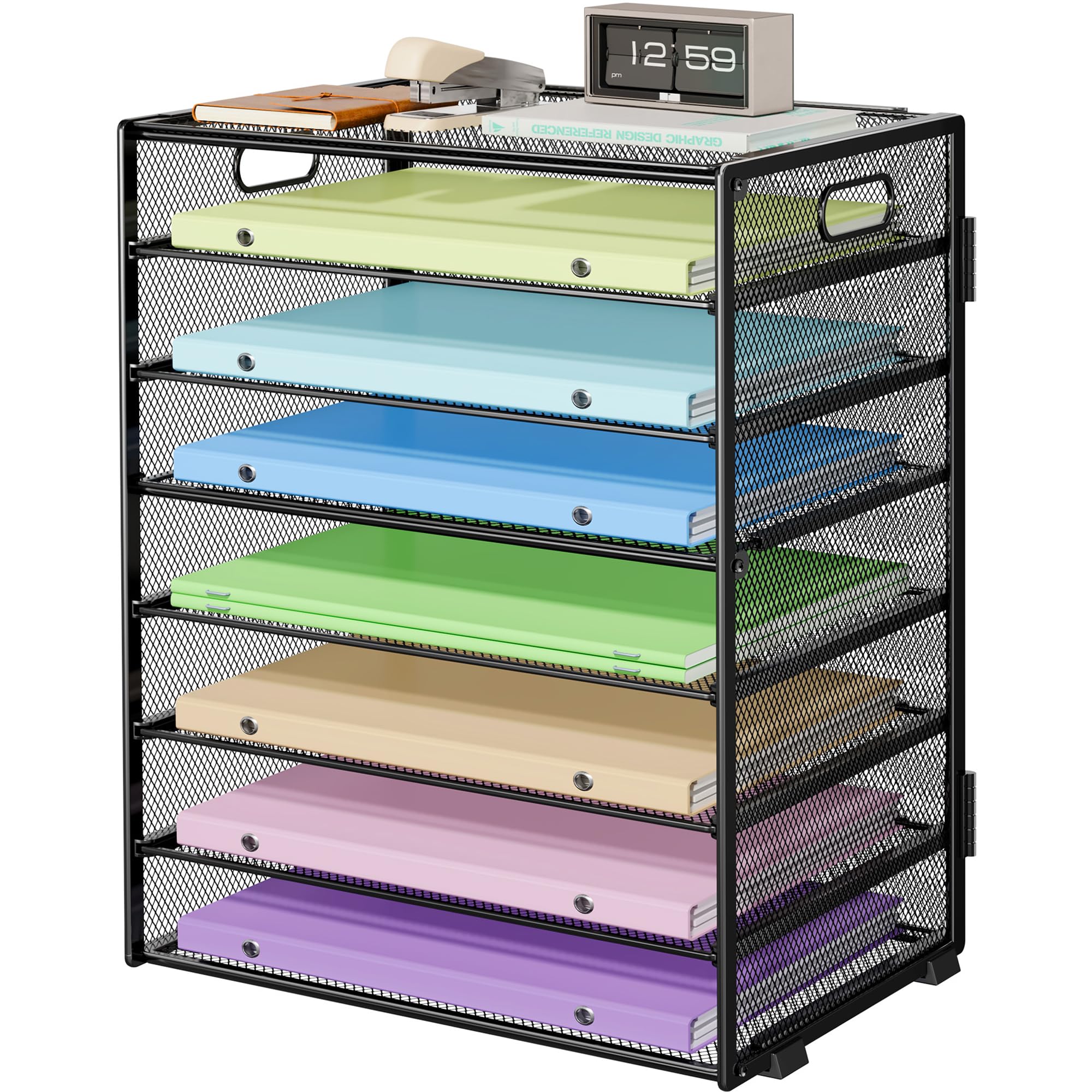 Photo 1 of Biciyarn 8 Tier Paper Organizer with Handle, Metal Mesh Desk File Organizer, Large Capacity Desk Organizers Paper Letter Tray Desktop Document Sorter for Office, Home or School - Black