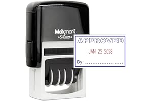 MaxMark Office Self Inking Date Stamp with Phrase Approved - 2 Color Blue/Red Ink