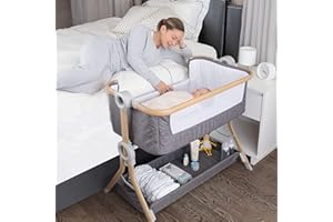 KoolerThings Baby Bassinet, Bedside Sleeper for Baby, Easy Folding Portable Crib with Storage Basket for Newborn, Bedside Bassinet, Comfy Mattress/Travel Bag Included