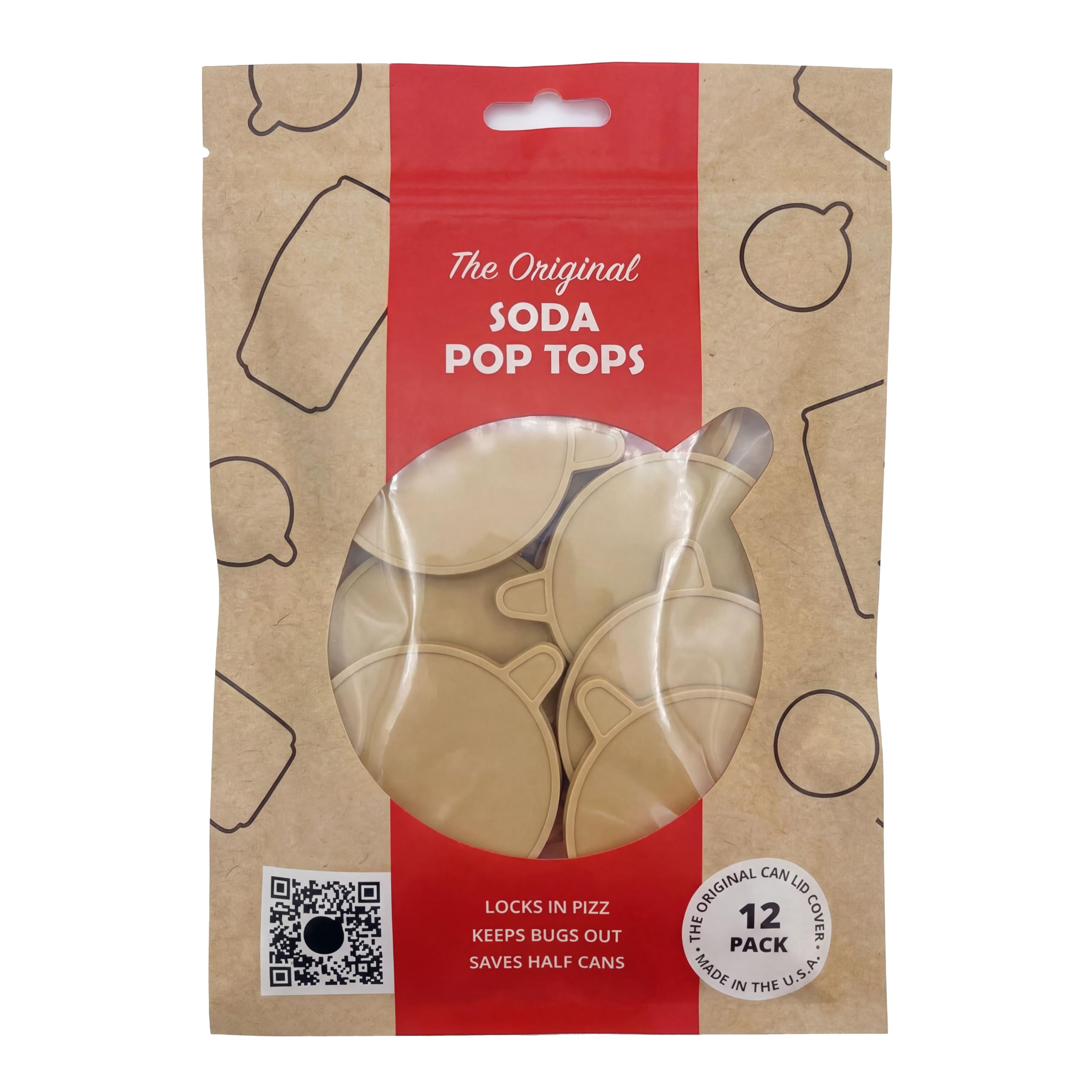 Soda Pop Tops - 12 Pack Can Lid Covers, Assorted (Tan)