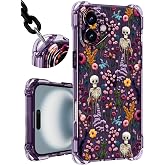 Toycamp Wrist Strap Phone Case, Skull Flower, for iPhone 16 | Drop Protection, Acrylic Pattern Back, Four-Corner Lanyard Mounts, Shockproof Edges, Camera Guard, Cute Styles for Women