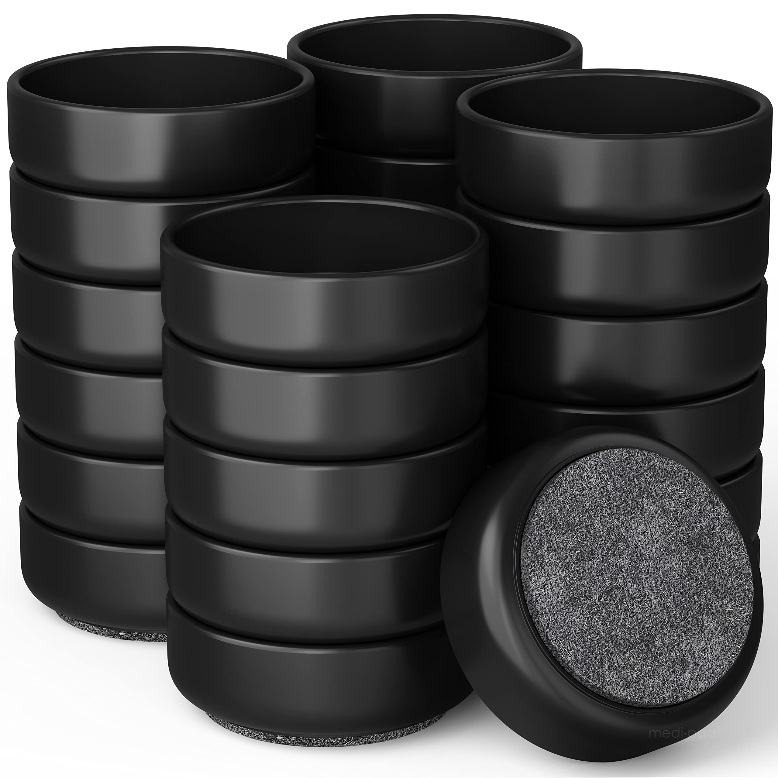 Medipaq Felt Castor Cups – 24x Large 60mm Black – Protects Wooden & Smooth Floors – Chair & Furniture Leg Protectors