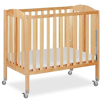 Dream On Me 3-in-1 Portable Folding Stationary Side Mini Baby Crib in Natural & Mattress, GreenGuard Gold & BSA, Use as Changer & Playpen, Locking Wheels, 3 Mattress Heights, Extra Firm Mattress