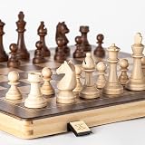 A&A 15" Magnetic Wooden Chess Set Folding Board 3" King Walnut Maple Inlaid view 6