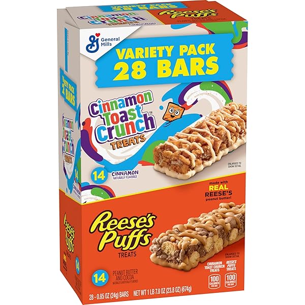 CINNAMON TOAST CRUNCH AND REESE’S PUFFS CEREAL TREAT BARS VARIETY PACK, SNACK BARS, 28 CT, 23.8 OZ
