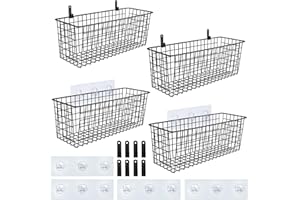4 Set [Extra Large] Hanging Wall Basket for Storage, Wall Mount Sturdy Steel Wire Baskets, Metal Hang Cabinet Bin Wall Shelve